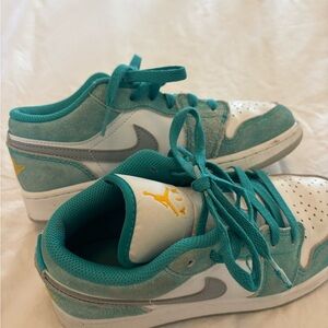 Air Jordan Sneakers - Teal with Yellow Accents